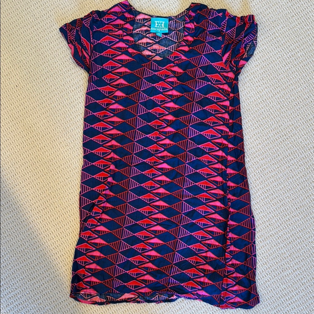 Geometric Patterned Dress in Red and Blue